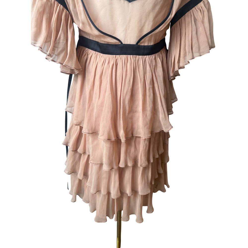 Cinq A Sept Boho Silk Ruffle Dress Size S Chic Statement Maximalist Avant Garde - Picture 9 of 13